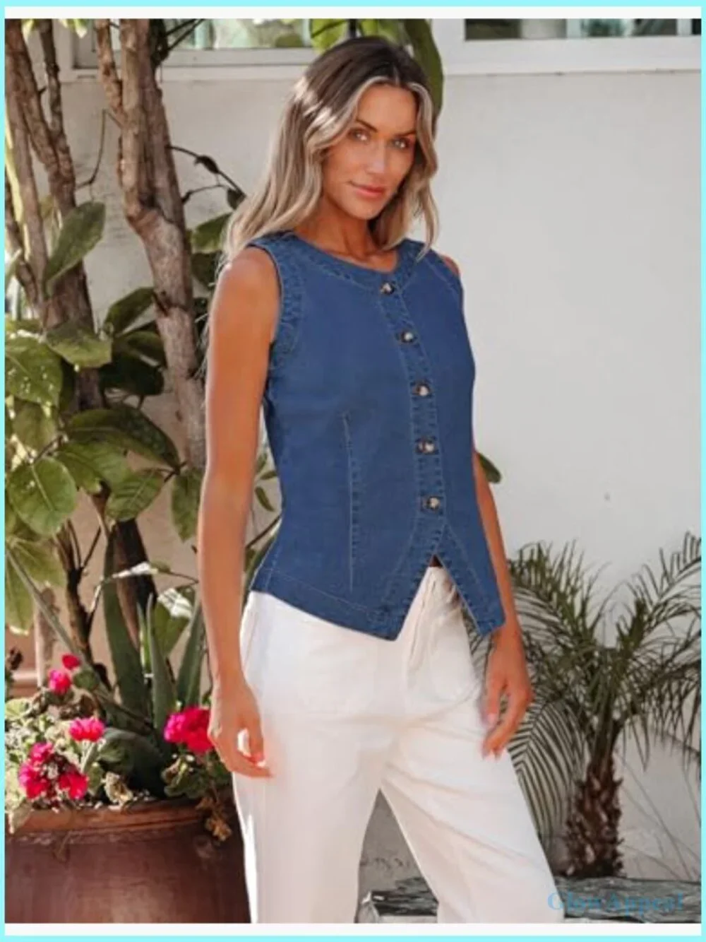Sleeveless Stretchy Jean Vest Top Button Down Crewneck Casual Western Waistcoat